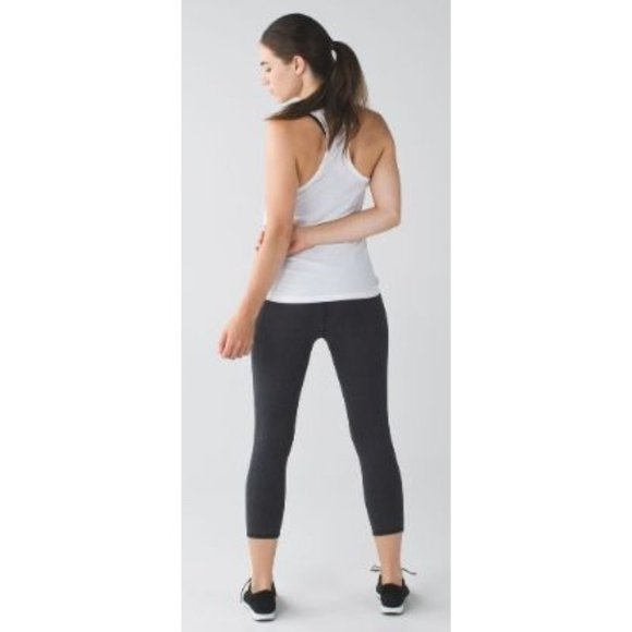 Lululemon Wunder Under Crop Roll Down‎ Leggings Heathered Black Gray Sz 4 Cotton - Picture 1 of 11